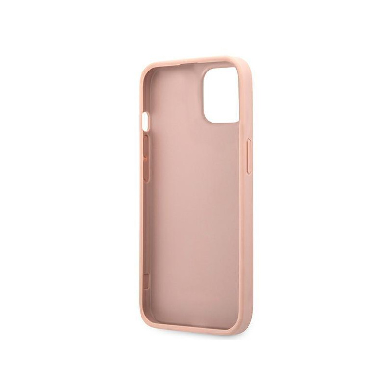 Guess Saffiano 4G metalinis logotipo dėklas iPhone 13 mini - rožinis