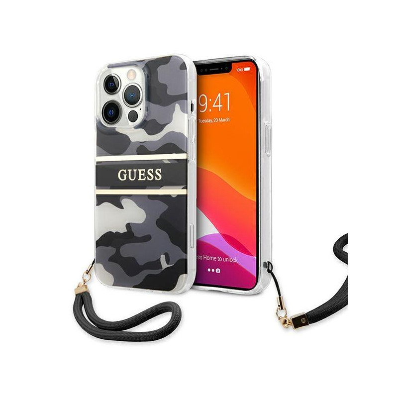Guess Camo Strap Collection dėklas, skirtas iPhone 13 Pro Max - juodas Guess Camo Strap Collection dėklas, skirtas iPhone 13 Pro Max - juodas