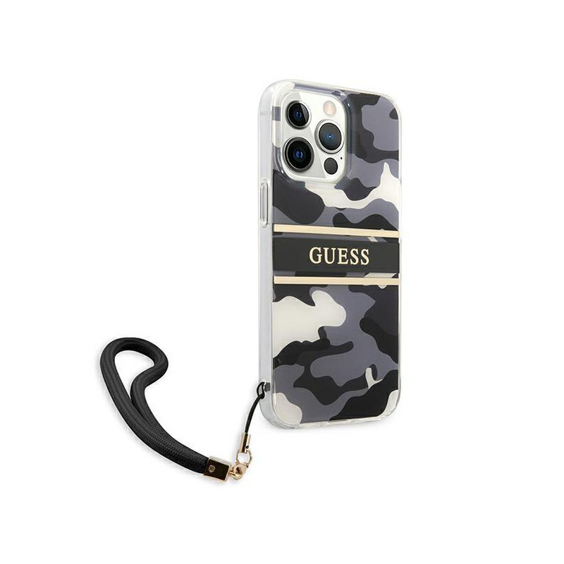 Guess Camo Strap Collection dėklas, skirtas iPhone 13 Pro Max - juodas