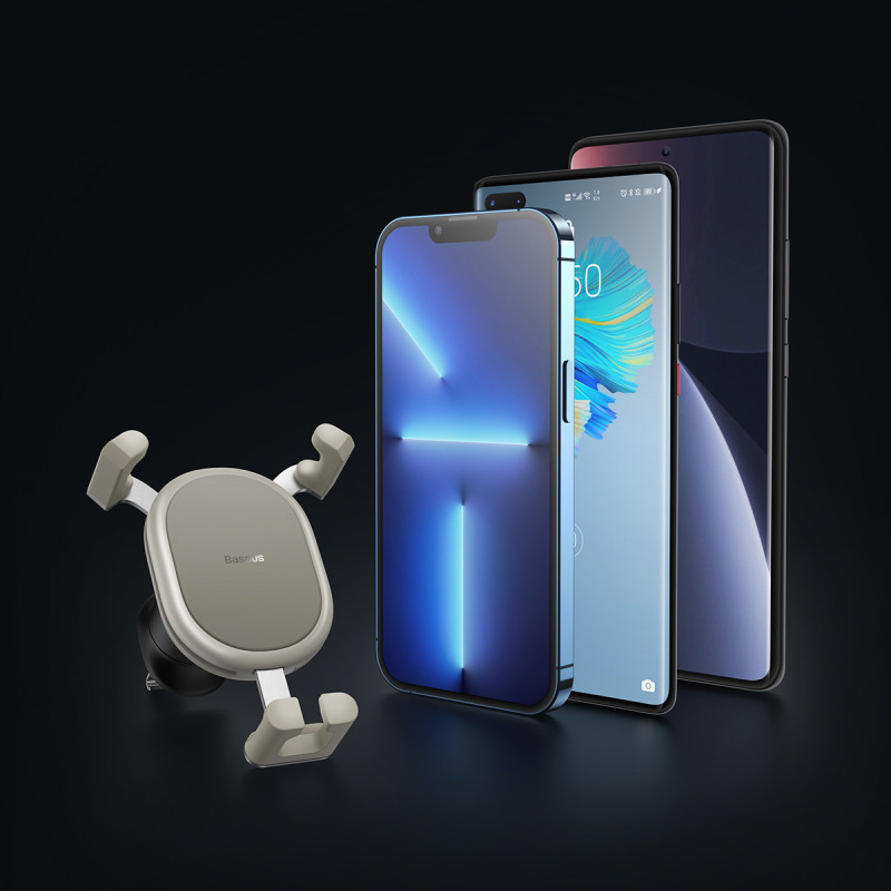 Gravitacinis automobilio telefono laikiklis oro ventiliacijai baltas