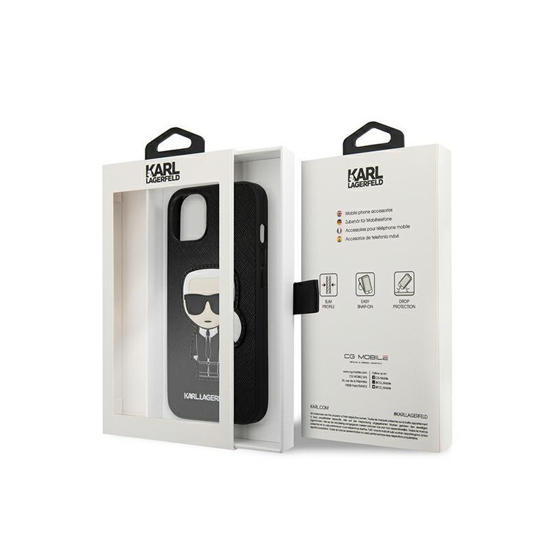 Karl Lagerfeld Saffiano Ikonik Karl& 39 s Patch dėklas iPhone 13 mini - juodas