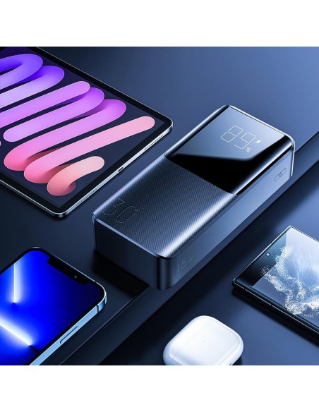 Powerbank 30000mAh 15W kabelis USB-C kabelis juodas