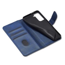 Magnet Case elegantiškas dėklas su atvartu ir stovo funkcija, skirta Samsung Galaxy S22 Ultra blue