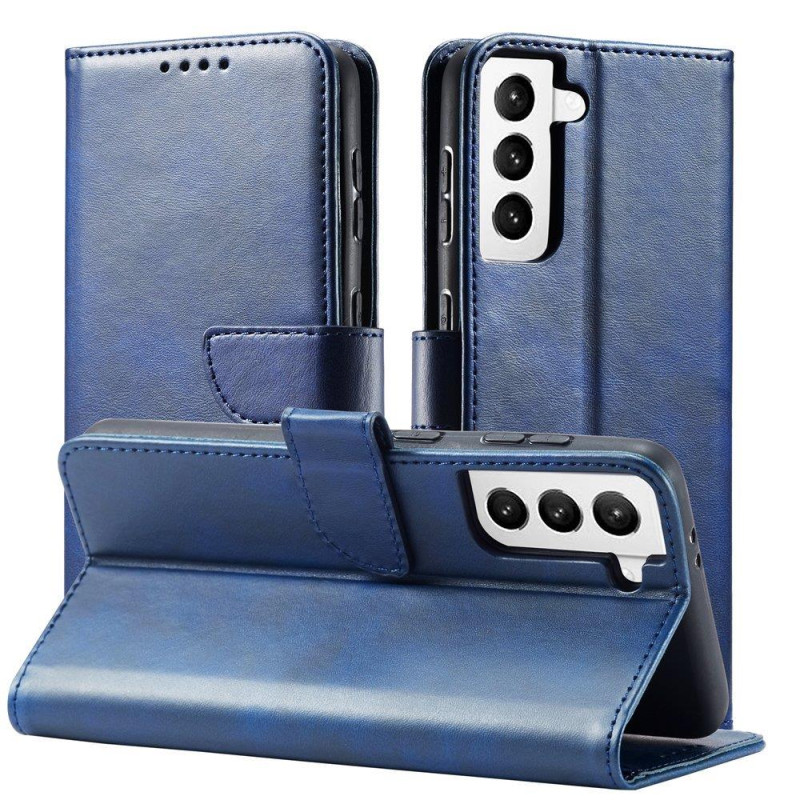 Magnet Case elegantiškas dėklas su atvartu ir stovo funkcija, skirta Samsung Galaxy S22 Ultra blue