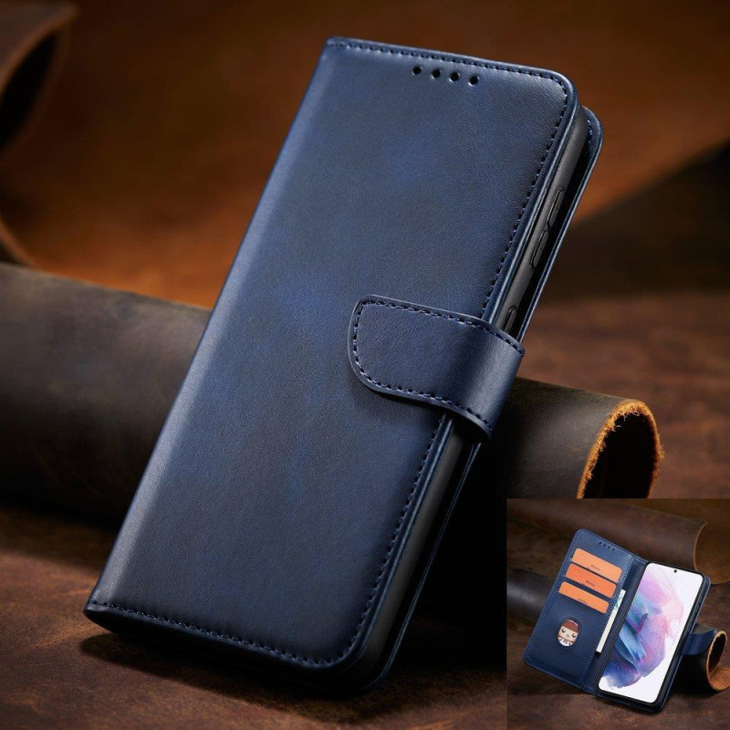 Magnet Case elegantiškas dėklas su atvartu ir stovo funkcija, skirta Samsung Galaxy S22 Ultra blue