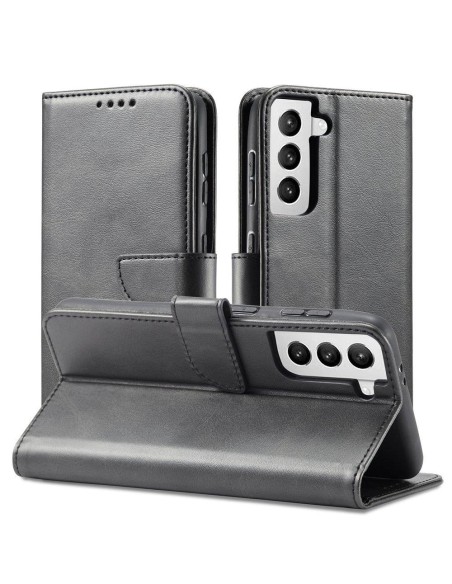 Magnet Case elegantiškas dėklas su atvartu ir stovo funkcija, skirta Samsung Galaxy S22+ (S22 Plus) juoda