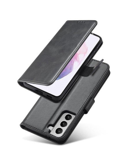 Magnet Case elegantiškas dėklas su atvartu ir stovo funkcija, skirta Samsung Galaxy S22+ (S22 Plus) juoda