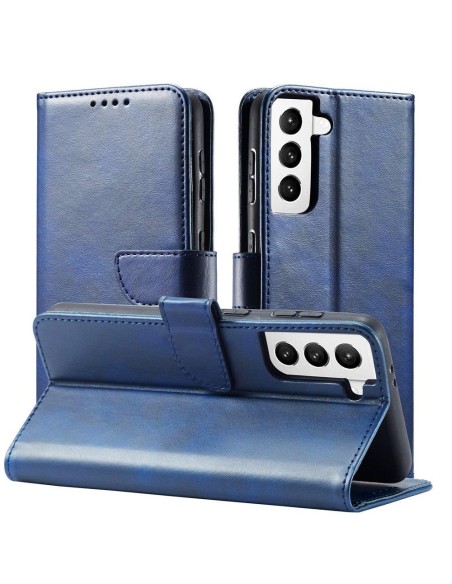 Magnet Case elegantiškas dėklas su atvartu ir stovo funkcija, skirta Samsung Galaxy S22+ (S22 Plus) mėlynai