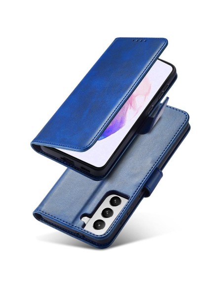 Magnet Case elegantiškas dėklas su atvartu ir stovo funkcija, skirta Samsung Galaxy S22+ (S22 Plus) mėlynai