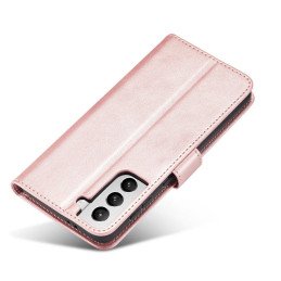 Magnet Case elegantiškas dėklas su atvartu ir stovo funkcija, skirta Samsung Galaxy S22+ (S22 Plus) rožinės spalvos