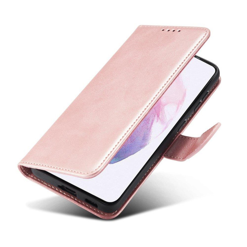 Magnet Case elegantiškas dėklas su atvartu ir stovo funkcija, skirta Samsung Galaxy S22+ (S22 Plus) rožinės spalvos