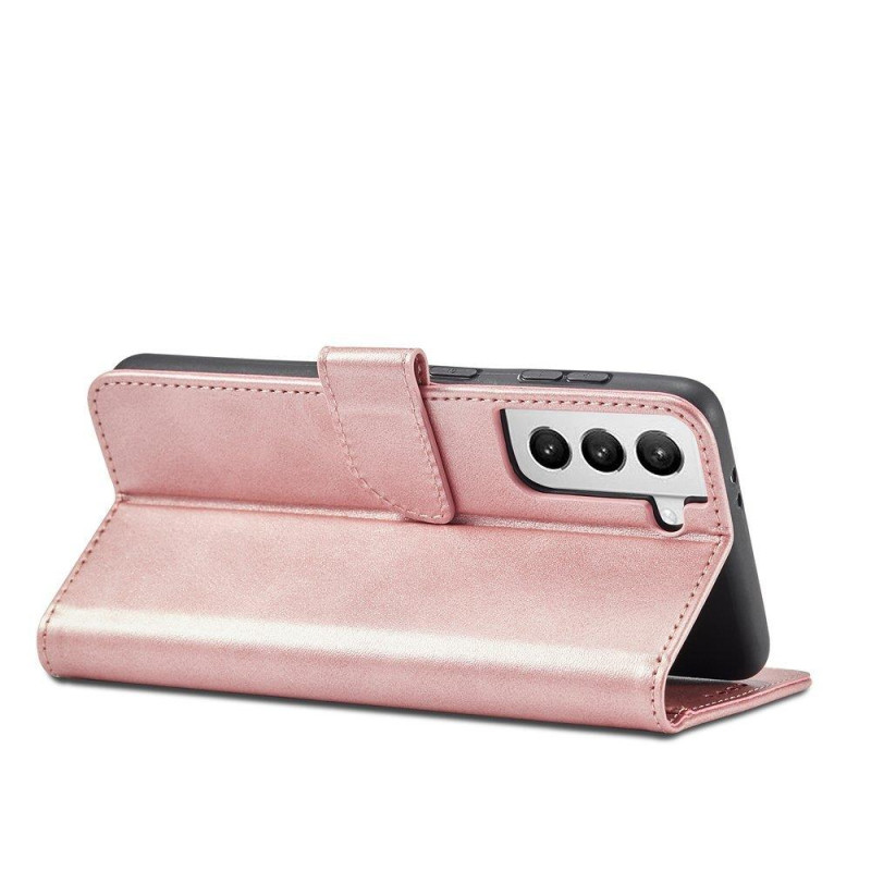 Magnet Case elegantiškas dėklas su atvartu ir stovo funkcija, skirta Samsung Galaxy S22+ (S22 Plus) rožinės spalvos