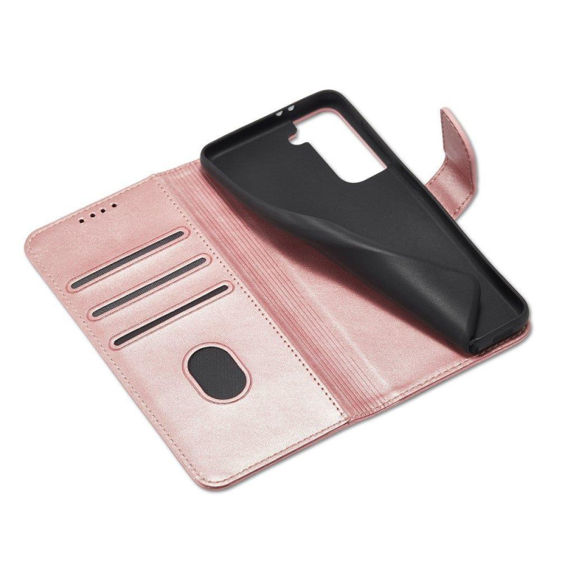 Magnet Case elegantiškas dėklas su atvartu ir stovo funkcija, skirta Samsung Galaxy S22+ (S22 Plus) rožinės spalvos