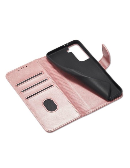 Magnet Case elegantiškas dėklas su atvartu ir stovo funkcija, skirta Samsung Galaxy S22+ (S22 Plus) rožinės spalvos Magnet Case elegantiškas dėklas su atvartu ir stovo funkcija, skirta Samsung Galaxy S22+ (S22 Plus) rožinės spalvos