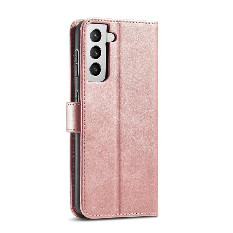 Magnet Case elegantiškas dėklas su atvartu ir stovo funkcija, skirta Samsung Galaxy S22+ (S22 Plus) rožinės spalvos