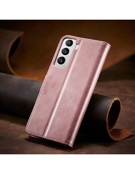 Magnet Case elegantiškas dėklas su atvartu ir stovo funkcija, skirta Samsung Galaxy S22+ (S22 Plus) rožinės spalvos Magnet Case elegantiškas dėklas su atvartu ir stovo funkcija, skirta Samsung Galaxy S22+ (S22 Plus) rožinės spalvos