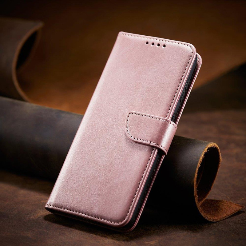 Magnet Case elegantiškas dėklas su atvartu ir stovo funkcija, skirta Samsung Galaxy S22+ (S22 Plus) rožinės spalvos