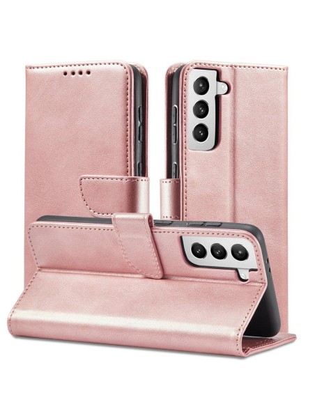 Magnet Case elegantiškas dėklas su atvartu ir stovo funkcija, skirta Samsung Galaxy S22+ (S22 Plus) rožinės spalvos Magnet Case elegantiškas dėklas su atvartu ir stovo funkcija, skirta Samsung Galaxy S22+ (S22 Plus) rožinės spalvos