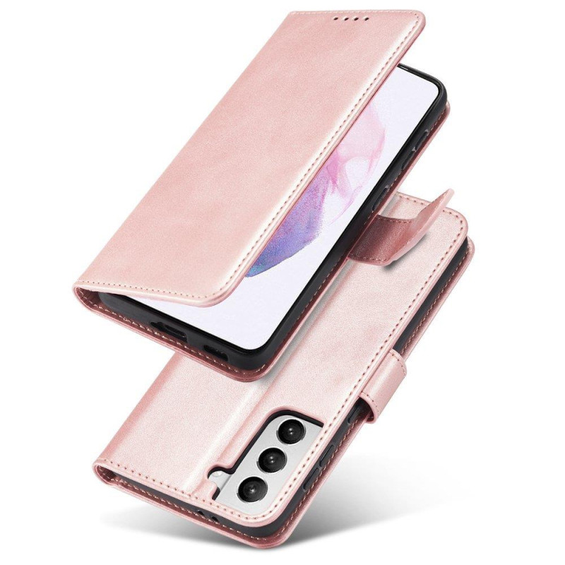 Magnet Case elegantiškas dėklas su atvartu ir stovo funkcija, skirta Samsung Galaxy S22+ (S22 Plus) rožinės spalvos