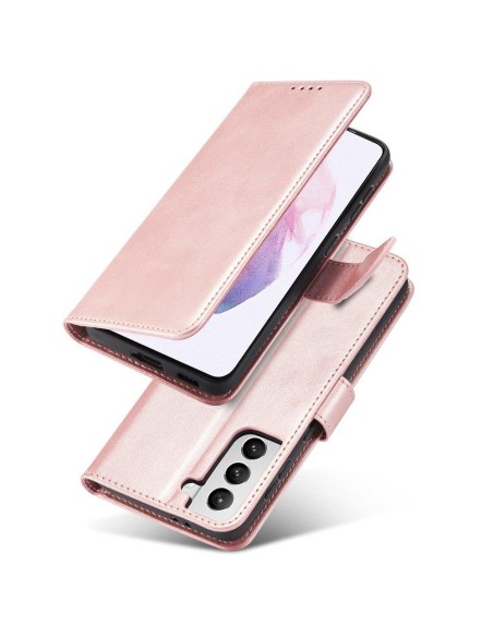 Magnet Case elegantiškas dėklas su atvartu ir stovo funkcija, skirta Samsung Galaxy S22+ (S22 Plus) rožinės spalvos Magnet Case elegantiškas dėklas su atvartu ir stovo funkcija, skirta Samsung Galaxy S22+ (S22 Plus) rožinės spalvos