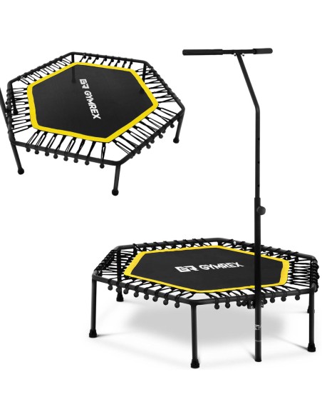 Fitneso batutas mankštai su reguliuojama rankena 124 cm juodos ir geltonos spalvos