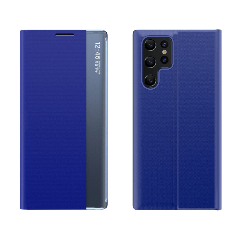 Naujas Sleep Case dangtelis su atvartu ir stovo funkcija, skirta Samsung Galaxy S22 Ultra blue
