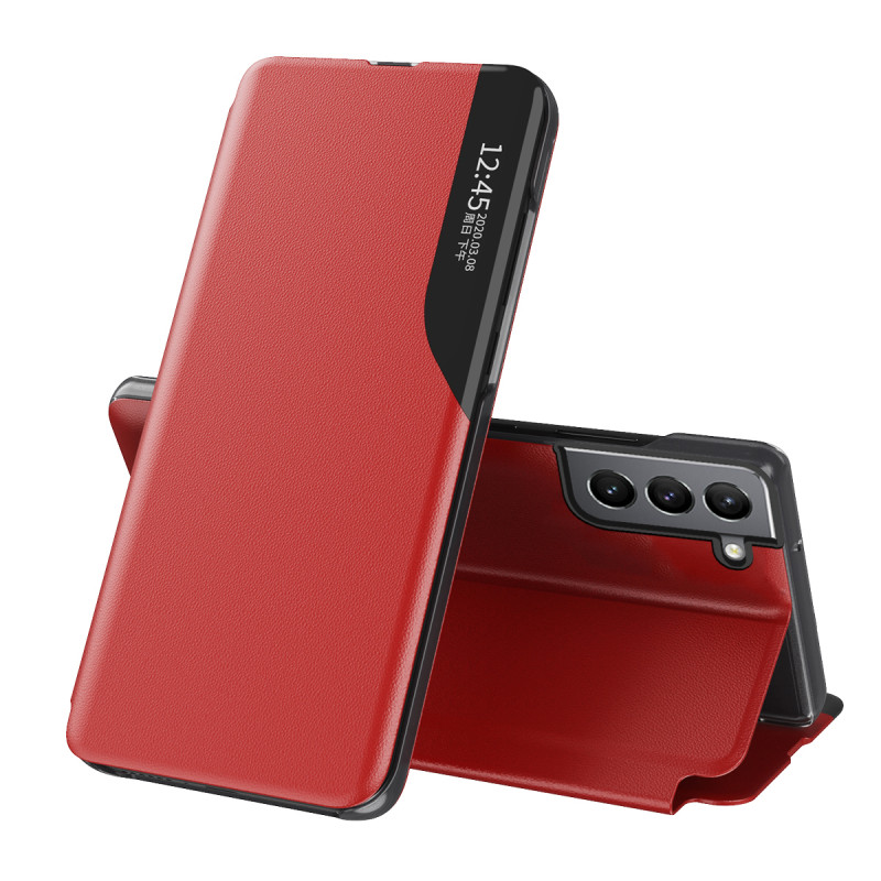 Eco Leather View Case elegantiškas dėklas su atvartu ir stovo funkcija, skirta Samsung Galaxy S22+ (S22 Plus) raudona Eco Leather View Case elegantiškas dėklas su atvartu ir stovo funkcija, skirta Samsung Galaxy S22+ (S22 Plus) raudona