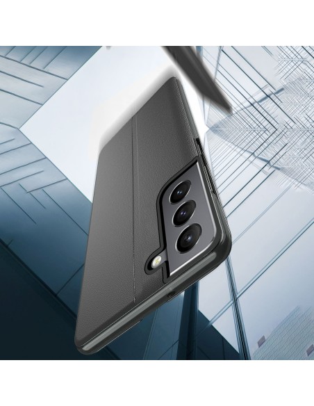 Eco Leather View Case elegantiškas dėklas su atvartu ir stovo funkcija, skirta Samsung Galaxy S22+ (S22 Plus) mėlyna