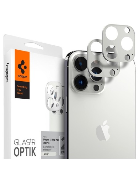 Spigen Optik.tR kameros apsauga iPhone 13 Pro / 13 Pro Max - sidabrinė 2 vnt. Spigen Optik.tR kameros apsauga iPhone 13 Pro / 13 Pro Max - sidabrinė 2 vnt.