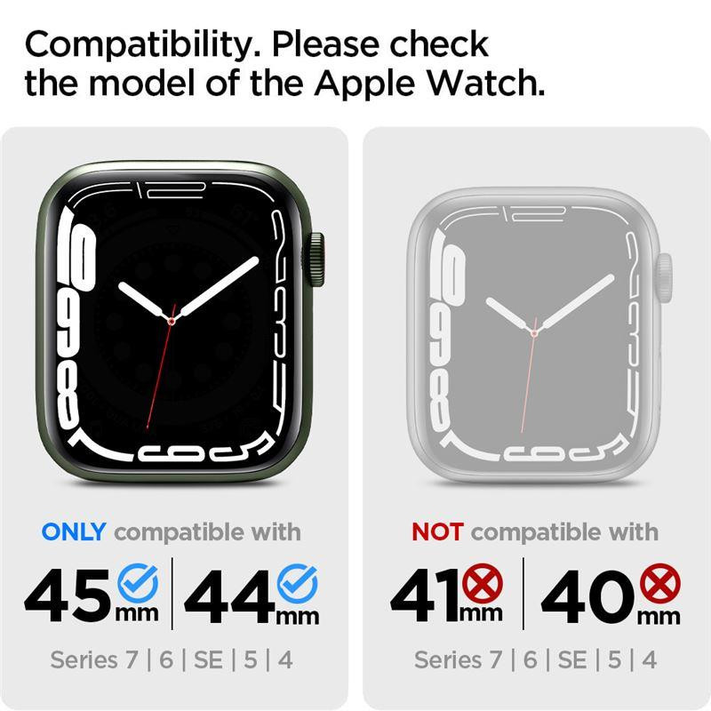 „Spigen“ skystųjų kristalų „Apple Watch“ 4/ 5/ 6/ 7/ 8/ SE dėklas (44/ 45 mm) – skaidrus