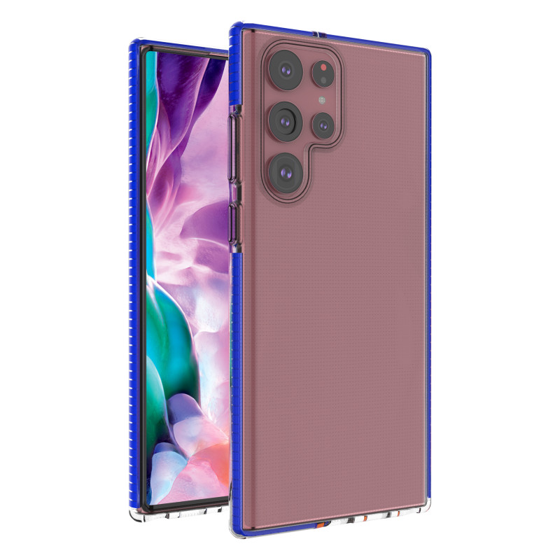 Spring Case gelio dėklas su spalvingu rėmeliu, skirtu Samsung Galaxy S22 Ultra tamsiai mėlynai Spring Case gelio dėklas su spalvingu rėmeliu, skirtu Samsung Galaxy S22 Ultra tamsiai mėlynai