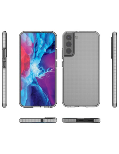 Spring Case padengtas gelio dėklas su spalvingu rėmeliu, skirtas Samsung Galaxy S22+ (S22 Plus) juodas