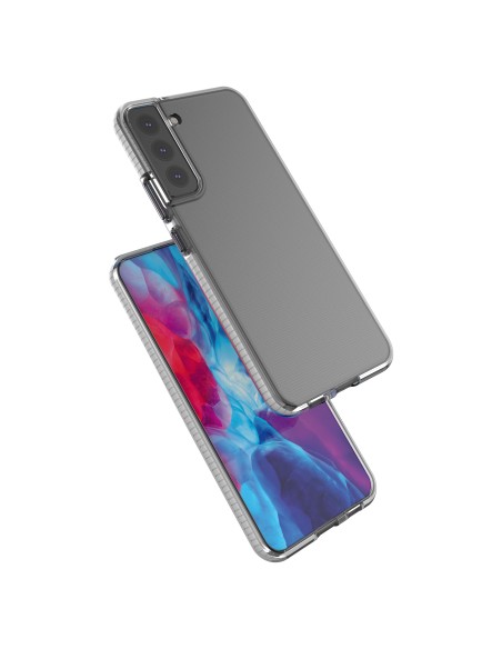 Spring Case padengtas gelio dėklas su spalvingu rėmeliu, skirtas Samsung Galaxy S22+ (S22 Plus) juodas