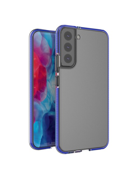 Spring Case padengtas gelio dėklas su spalvingu rėmeliu, skirtas Samsung Galaxy S22+ (S22 Plus) tamsiai mėlynai