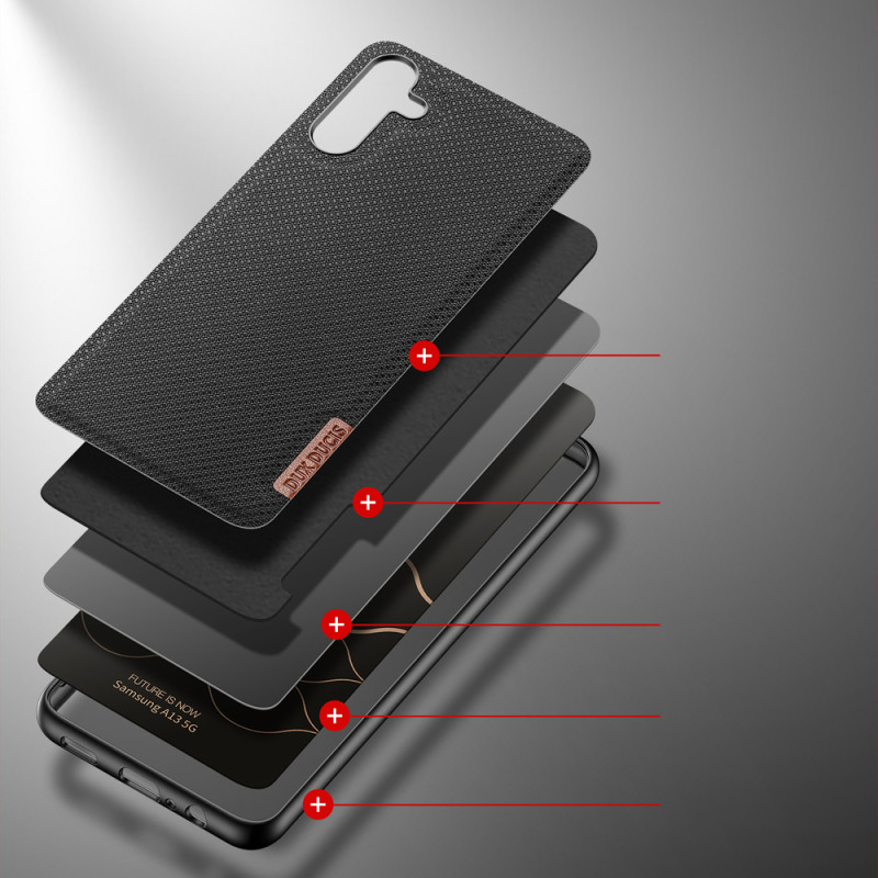 Dux Ducis Fino dėklo dangtelis, padengtas nailono medžiaga, skirtas Samsung Galaxy A13 5G juodas