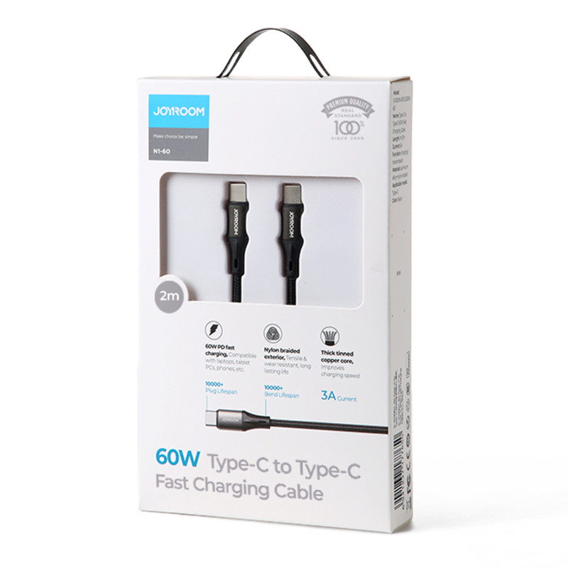 Joyroom S-2030N1-60 USB-C – USB-C PD laidas 60W 3A 480Mb/ s 2m – juodas