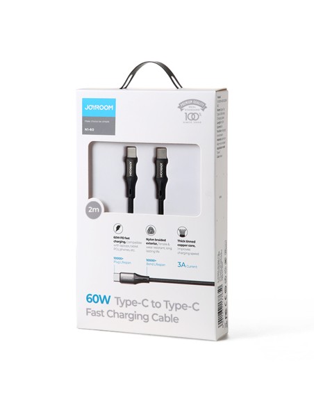 Joyroom S-2030N1-60 USB-C – USB-C PD laidas 60W 3A 480Mb/ s 2m – juodas Joyroom S-2030N1-60 USB-C – USB-C PD laidas 60W 3A 480Mb/ s 2m – juodas