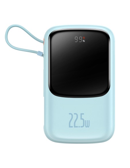 Qpow maitinimo blokas 10 000 mAh integruotas USB Type-C laidas 22,5 W greito įkrovimo mėlynas Qpow maitinimo blokas 10 000 mAh integruotas USB Type-C laidas 22,5 W greito įkrovimo mėlynas