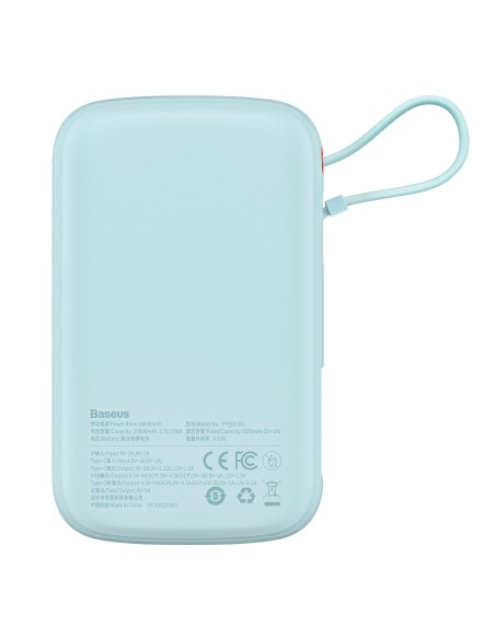 Qpow maitinimo blokas 10 000 mAh integruotas USB Type-C laidas 22,5 W greito įkrovimo mėlynas Qpow maitinimo blokas 10 000 mAh integruotas USB Type-C laidas 22,5 W greito įkrovimo mėlynas