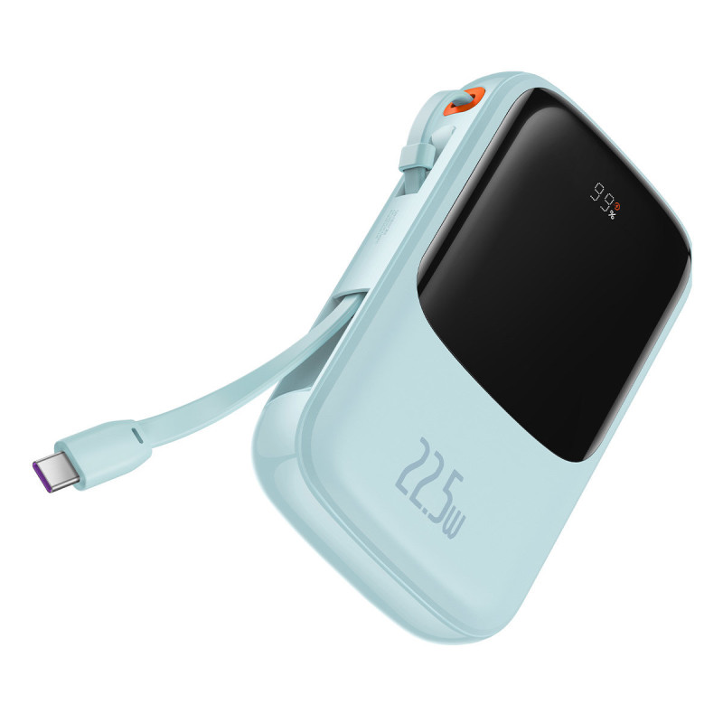 Qpow maitinimo blokas 10 000 mAh integruotas USB Type-C laidas 22,5 W greito įkrovimo mėlynas