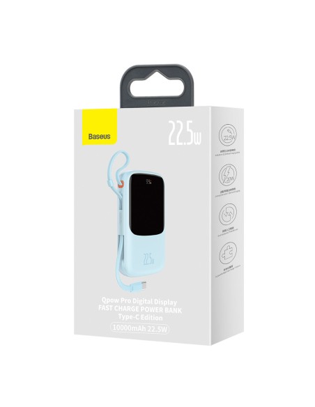 Qpow maitinimo blokas 10 000 mAh integruotas USB Type-C laidas 22,5 W greito įkrovimo mėlynas Qpow maitinimo blokas 10 000 mAh integruotas USB Type-C laidas 22,5 W greito įkrovimo mėlynas