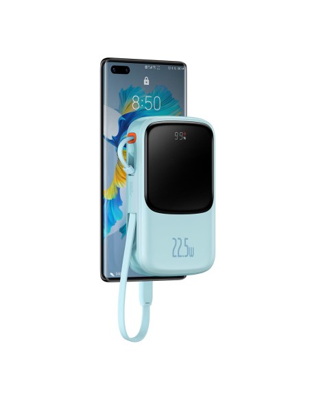 Qpow maitinimo blokas 10 000 mAh integruotas USB Type-C laidas 22,5 W greito įkrovimo mėlynas Qpow maitinimo blokas 10 000 mAh integruotas USB Type-C laidas 22,5 W greito įkrovimo mėlynas