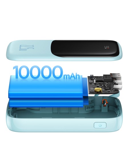 Qpow maitinimo blokas 10 000 mAh integruotas USB Type-C laidas 22,5 W greito įkrovimo mėlynas Qpow maitinimo blokas 10 000 mAh integruotas USB Type-C laidas 22,5 W greito įkrovimo mėlynas