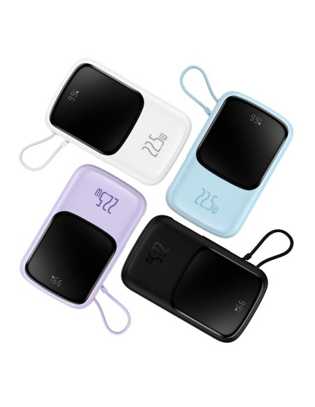 Qpow maitinimo blokas 10 000 mAh integruotas USB Type-C laidas 22,5 W greito įkrovimo mėlynas Qpow maitinimo blokas 10 000 mAh integruotas USB Type-C laidas 22,5 W greito įkrovimo mėlynas