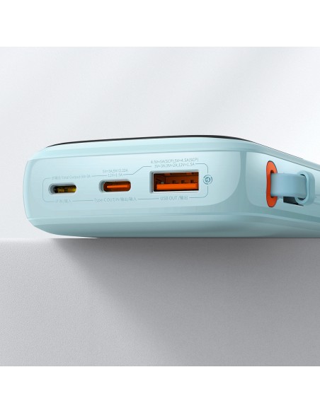 Qpow maitinimo blokas 10 000 mAh integruotas USB Type-C laidas 22,5 W greito įkrovimo mėlynas Qpow maitinimo blokas 10 000 mAh integruotas USB Type-C laidas 22,5 W greito įkrovimo mėlynas