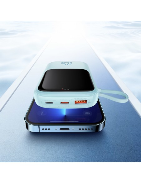 Qpow maitinimo blokas 10 000 mAh integruotas USB Type-C laidas 22,5 W greito įkrovimo mėlynas Qpow maitinimo blokas 10 000 mAh integruotas USB Type-C laidas 22,5 W greito įkrovimo mėlynas