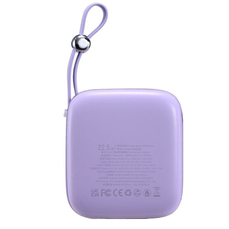 Powerbank 10000mAh Jelly Series 22,5W su USB-C kabeliu violetinė