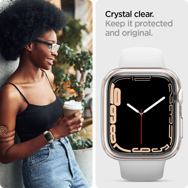 „Spigen“ skystųjų kristalų dėklas, skirtas Apple Watch 4 / 5 / 6 / 7 / 8 / SE (40 / 41 mm) - skaidrus