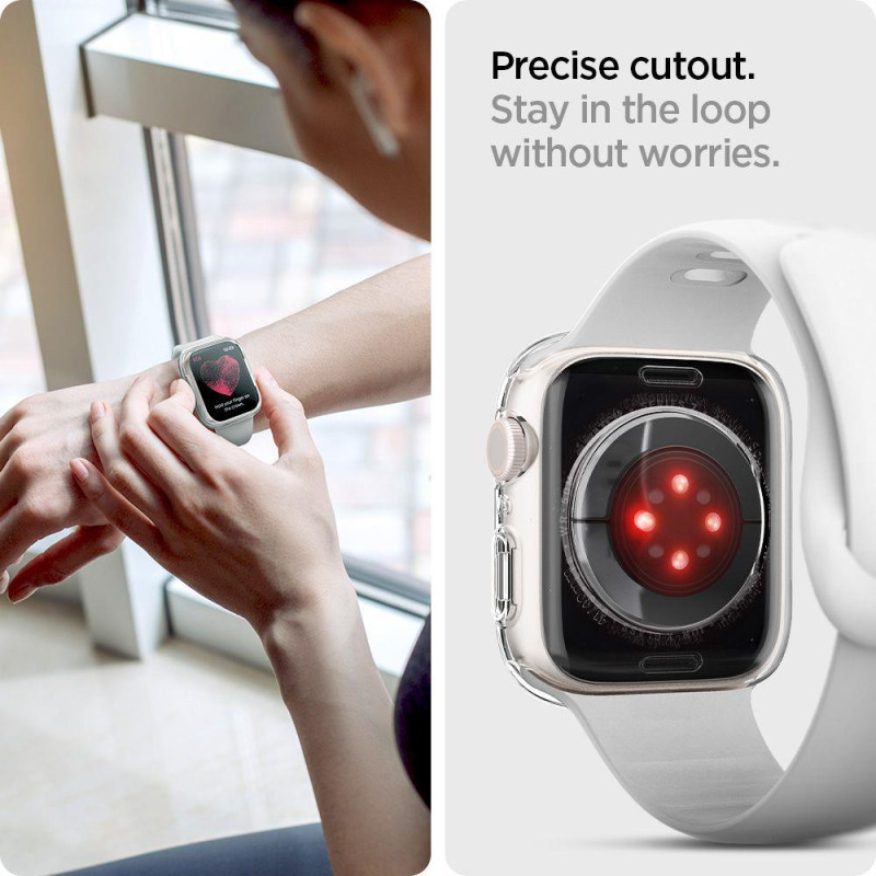 „Spigen“ skystųjų kristalų dėklas, skirtas Apple Watch 4 / 5 / 6 / 7 / 8 / SE (40 / 41 mm) - skaidrus