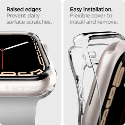 „Spigen“ skystųjų kristalų dėklas, skirtas Apple Watch 4 / 5 / 6 / 7 / 8 / SE (40 / 41 mm) - skaidrus